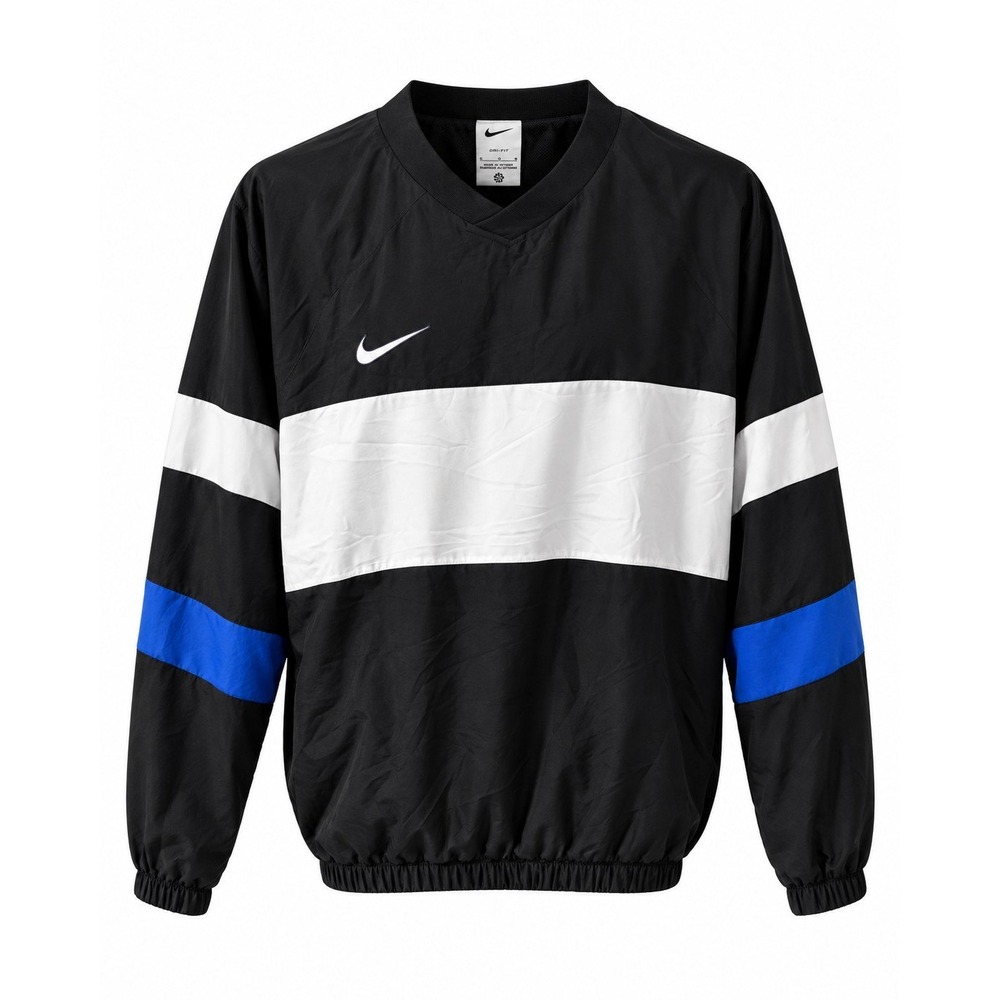 Nike Colorblock Woven V-Neck Pullover | Black White Blue | M